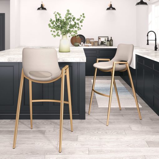 Zuo Desi Barstools, Beige/Gold, Set Of 2 Barstools - Image 2