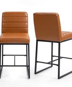 Glamour Home Belisario Faux Leather Counter Height Stools With Backs, Light Brown/Black, Set Of 2 Stools 2