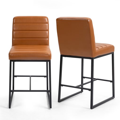 Glamour Home Belisario Faux Leather Counter Height Stools With Backs, Light Brown/Black, Set Of 2 Stools - Image 2
