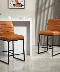 Glamour Home Belisario Faux Leather Counter Height Stools With Backs, Light Brown/Black, Set Of 2 Stools