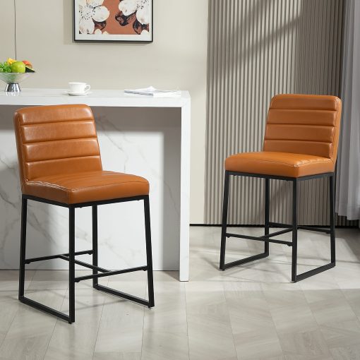 Glamour Home Belisario Faux Leather Counter Height Stools With Backs, Light Brown/Black, Set Of 2 Stools