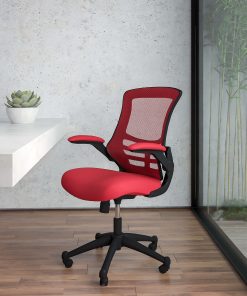 Flash Furniture Mesh Mid-Back Swivel Task Chair With Flip-Up Arms, Red/Black 2