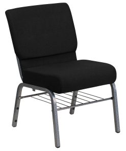 Flash Furniture HERCULES Series 21”W Church Chair w/ Book Rack, Black/Silver Vein 2