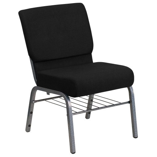 Flash Furniture HERCULES Series 21''W Church Chair w/ Book Rack, Black/Silver Vein - Image 2