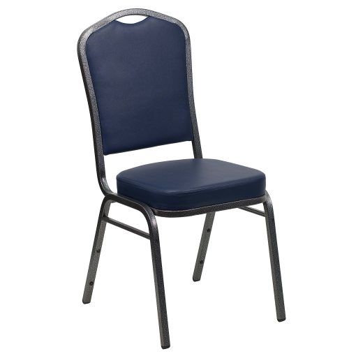 Flash Furniture HERCULES Series Crown-Back Stacking Banquet Chair, Silver/Navy - Image 2