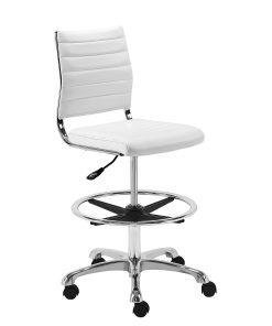 Eurostyle Axel Faux Leather Adjustable-Height Drafting Stool With Back, White/Chrome 2
