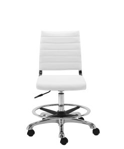 Eurostyle Axel Faux Leather Adjustable-Height Drafting Stool With Back, White/Chrome