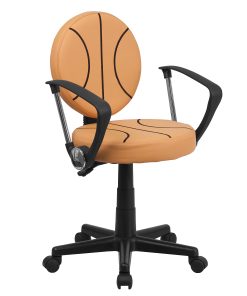 Flash Furniture Vinyl Low-Back Task Chair With Arms, Basketball, Black/Orange