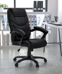 Flash Furniture Overstuffed Ergonomic LeatherSoft™ Faux Leather High-Back Swivel Chair, Black