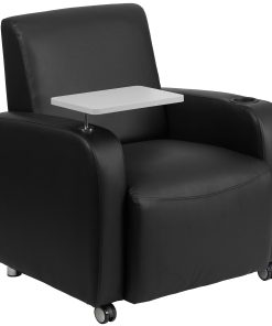 Flash Furniture LeatherSoft Contemporary Tablet-Arm Wheeled Guest Chair, Black/Gray 2