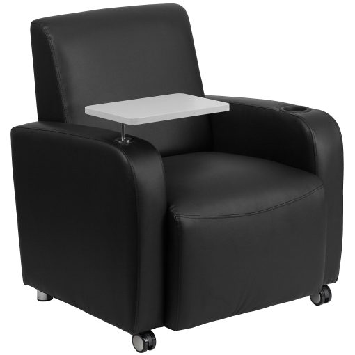 Flash Furniture LeatherSoft Contemporary Tablet-Arm Wheeled Guest Chair, Black/Gray - Image 2
