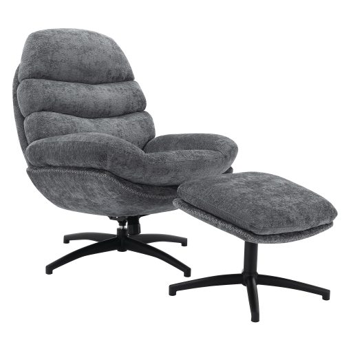 Office Star Kerry Swivel Lounge Accent Chair & Footrest, Gray/Black