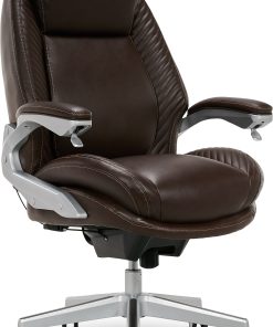 Serta® iComfort i6000 Ergonomic Bonded Leather High-Back Executive Chair, Brown/Silver