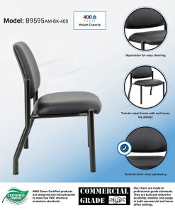 Boss Office Products Mid-Back Armless Guest Chair With Antimicrobial Vinyl, Heavy Duty, Black 2