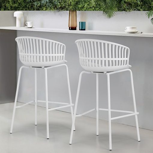 Glamour Home Basia Plastic Counter Height Stools With Back, White, Set Of 2 Stools - Image 2
