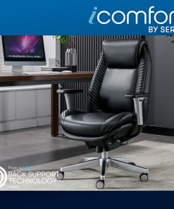 Serta® iComfort i6000 Ergonomic Bonded Leather High-Back Manager Office Chair, Black/Silver 2