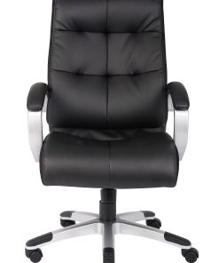Boss Office Products Double-Plus Ergonomic LeatherPlus™ Bonded Leather High-Back Chair, Black/Silver 2