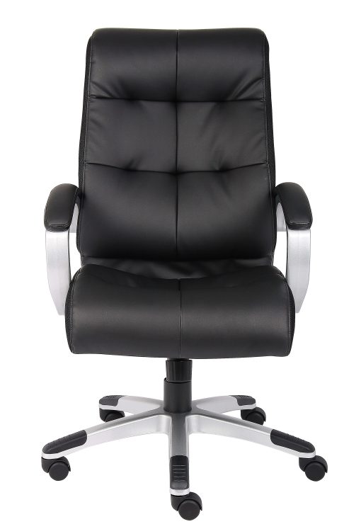 Boss Office Products Double-Plus Ergonomic LeatherPlus™ Bonded Leather High-Back Chair, Black/Silver - Image 2