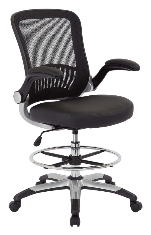 Office Star™ DC Series Faux Leather/Mesh Back Drafting Chair, Black/Silver - Image 2