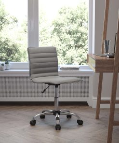 Flash Furniture Vinyl Low-Back Swivel Armless Task Chair, Light Gray/Gray