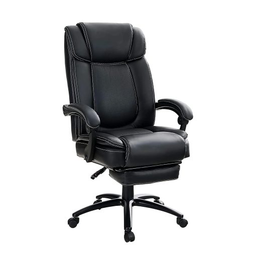 PHI VILLA Ergonomic Faux Leather High-Back Big And Tall Office Executive Chair With Armrests, Black - Image 2