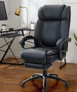 PHI VILLA Ergonomic Faux Leather High-Back Big And Tall Office Executive Chair With Armrests, Black