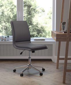 Flash Furniture Madigan Faux Leather Mid-Back Armless Swivel Task Office Chair, Gray