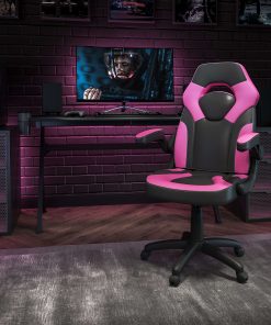 Flash Furniture X10 Ergonomic LeatherSoft™ Faux Leather High-Back Racing Gaming Chair With Flip-Up Arms, Pink/Black 2