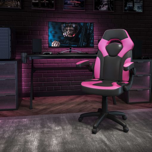 Flash Furniture X10 Ergonomic LeatherSoft™ Faux Leather High-Back Racing Gaming Chair With Flip-Up Arms, Pink/Black - Image 2