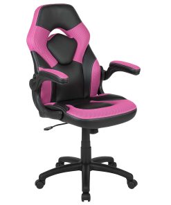 Flash Furniture X10 Ergonomic LeatherSoft™ Faux Leather High-Back Racing Gaming Chair With Flip-Up Arms, Pink/Black