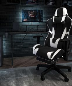 Flash Furniture X30 LeatherSoft™ Faux Leather Gaming Racing Chair, White/Black
