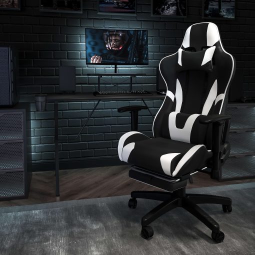 Flash Furniture X30 LeatherSoft™ Faux Leather Gaming Racing Chair, White/Black