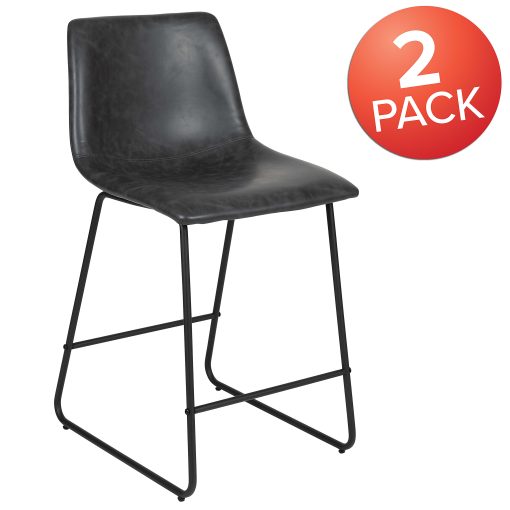 Flash Furniture LeatherSoft™ Faux Leather Counter-Height Bar Stools, Gray, Set Of 2 Stools - Image 2