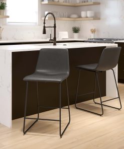 Flash Furniture LeatherSoft™ Faux Leather Counter-Height Bar Stools, Gray, Set Of 2 Stools