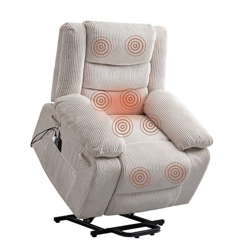 Bestier Power Lift Cordura Plus Recliner Accent Chair With Massage And Heating, White - Image 2