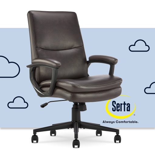 Serta® Comfort Modern Ergonomic Bonded Leather High-Back Executive Office Chair, Brown - Image 2