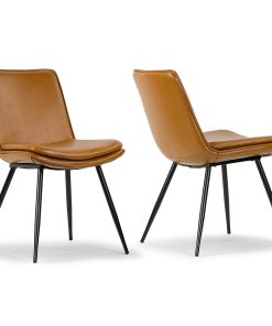 Glamour Home Avalon Faux Leather Dining Chairs With Metal Legs, Brown, Set Of 2 Chairs