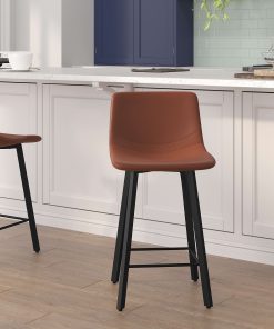 Flash Furniture Caleb Modern Armless Commercial-Grade Counter-Height Stools, Cognac/Black, Set Of 2 Stools