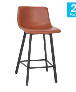 Flash Furniture Caleb Modern Armless Commercial-Grade Counter-Height Stools, Cognac/Black, Set Of 2 Stools 2