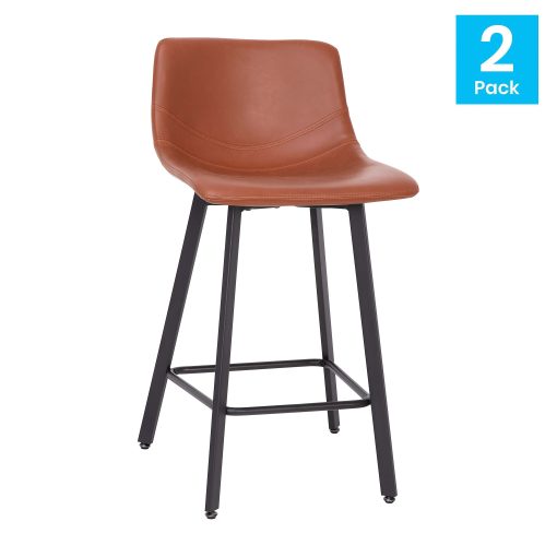 Flash Furniture Caleb Modern Armless Commercial-Grade Counter-Height Stools, Cognac/Black, Set Of 2 Stools - Image 2