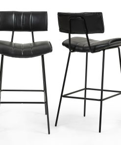 Glamour Home Belita Faux Leather Counter Height Stools With Backs, Black, Set Of 2 Stools 2
