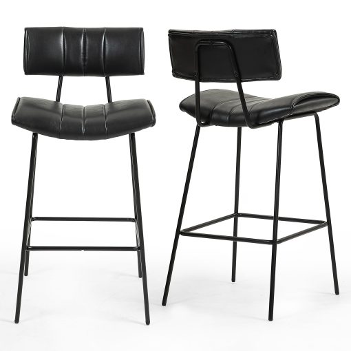Glamour Home Belita Faux Leather Counter Height Stools With Backs, Black, Set Of 2 Stools - Image 2