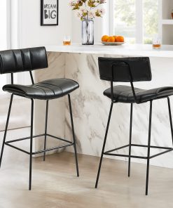 Glamour Home Belita Faux Leather Counter Height Stools With Backs, Black, Set Of 2 Stools