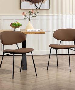 Glamour Home Benito Faux Leather Dining Accent Chairs, Brown/Black, Set Of 2 Chairs