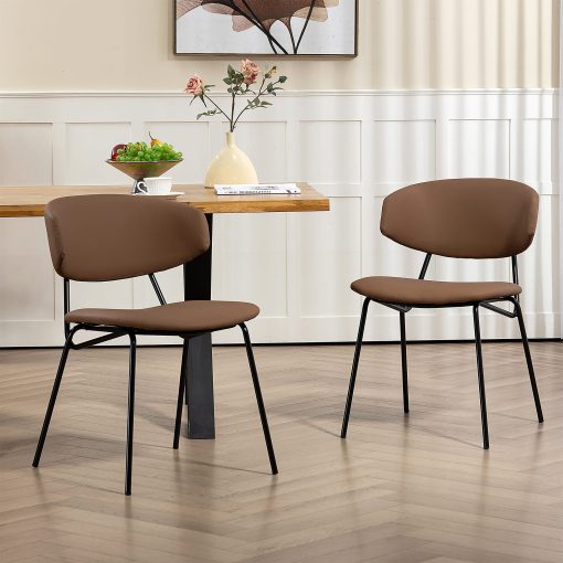 Glamour Home Benito Faux Leather Dining Accent Chairs, Brown/Black, Set Of 2 Chairs