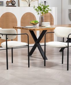 Glamour Home Bedivere Boucle Fabric Dining Accent Chairs, Beige/Black, Set Of 2 Chairs 2