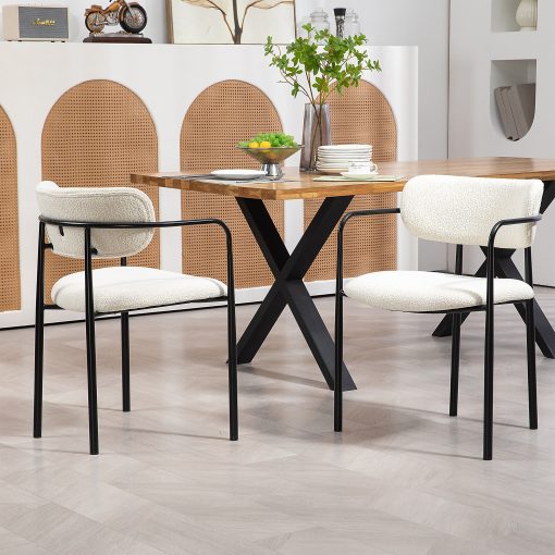 Glamour Home Bedivere Boucle Fabric Dining Accent Chairs, Beige/Black, Set Of 2 Chairs - Image 2