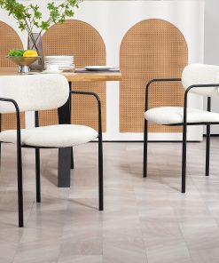 Glamour Home Bedivere Boucle Fabric Dining Accent Chairs, Beige/Black, Set Of 2 Chairs