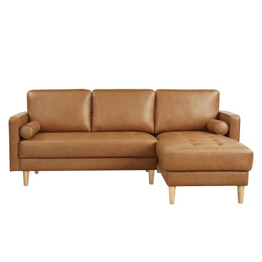 Lifestyle Solutions Lillian Vegan Leather Sectional Sofa, 33-1/2”H X 83-1/8”W x 60-5/8”D, Caramel - Image 2