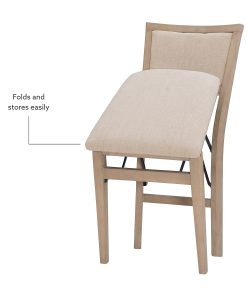 Linon Baker Wood Folding Accent Chairs, Gray Wash/Beige, Set Of 2 Chairs 2